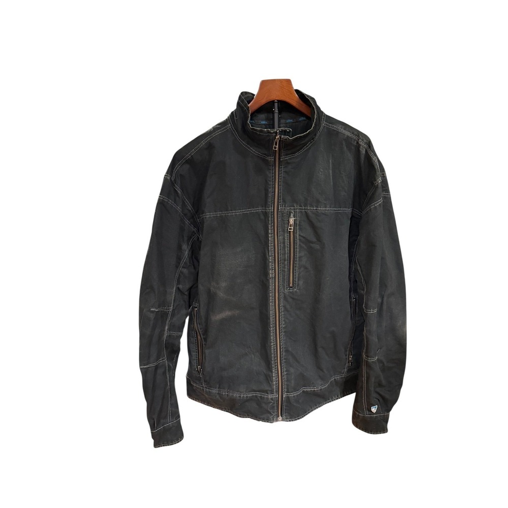 Kuhl‎ Mens Burr Vintage Patina Dye Full Zip Jacket Black XXL Cotton Shell Rugged